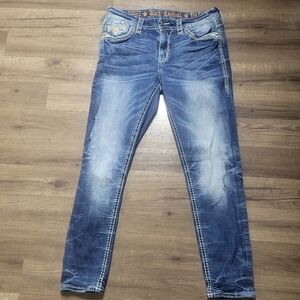 Rock Revival Dorsey Ankle Skinny Jeans Women’s Size 29 Dark Wash Embroidered